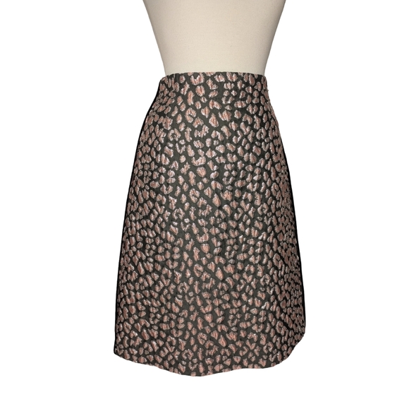 Metallic Leopard Jacquard A-Line Skirt โ Rose Gold & Black, Textured Statement - Picture 7 of 11